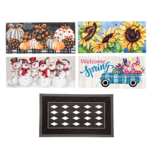 Evergreen Sassafras Doormat Insert Bundle & Tray Set of 5, Spring Summer Fall Winter Interchangeable Entrance Door mats Indoor and Outdoor Welcome Mat 30 x 18 Tray Non Slip Backing Low Profile by Evergreen Flag - Used condition - US$34.58