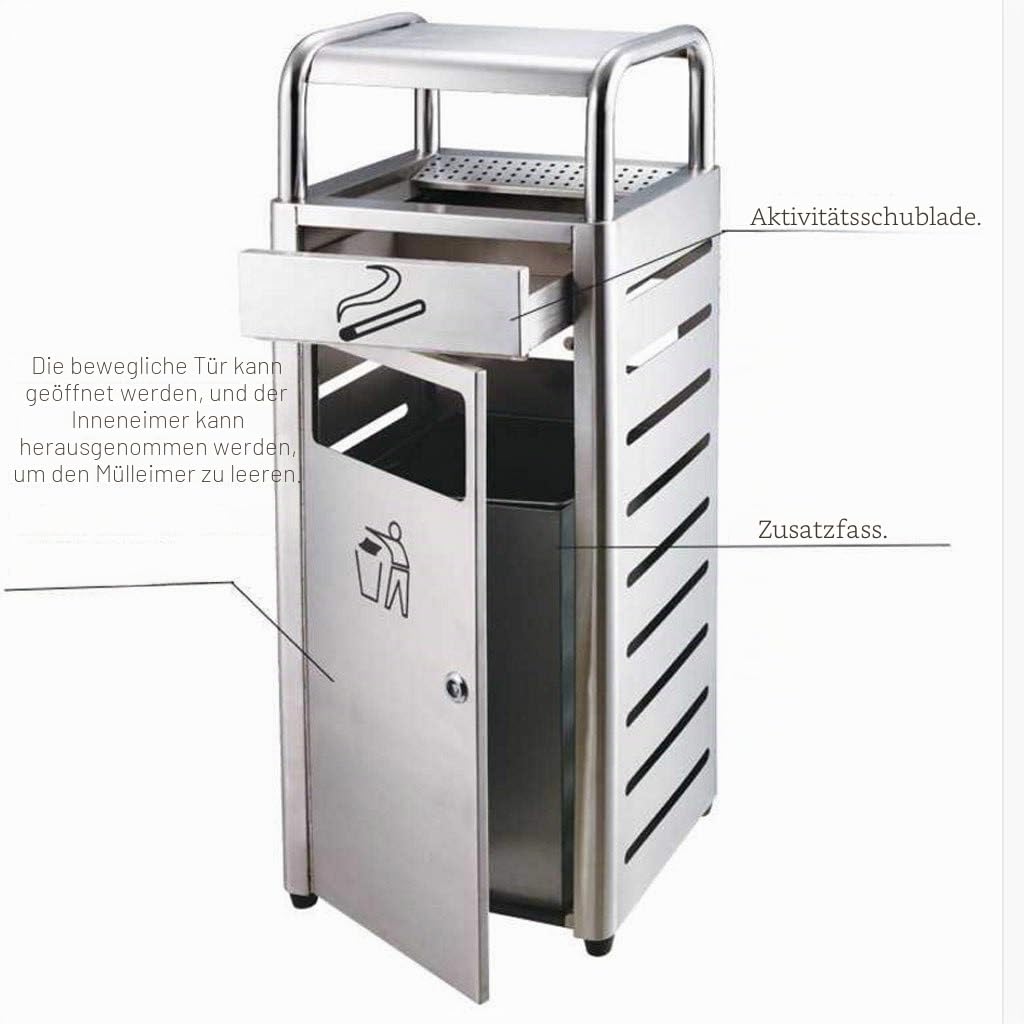 Outdoor Mülltonnen Abfalleimer Edelstahl Außen Dustbins mit Aschenbecher Hotel Lobby Fahrstuhl Abfalleimer Bins Squar Recycling Bins Lagerung Mülleimer Abfall Recycling Outdoor Mülltonnen Abfalleimer