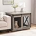 GOWE Farmhouse Dog Cage Crate Furniture with Sliding Barn Door, Farmhouse Wooden Dog Kennel End Table with Flip-top Plate Dog House with Detachable Divider for Small/Medium/Large Dog Gray