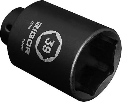 RIGOR 11010 39mm Axle Nut Impact Socket | 1/2-Inch Drive, 6 Point, Deep, CR-MO, Metric | Quick-Fit for Hog Ring Anvil | Laser Etched