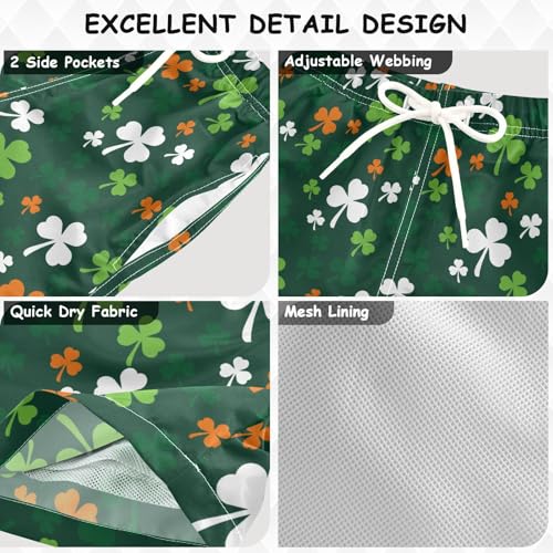 Boys Swim Trunks Quick Dry St Patricks Day Shamrock Beach Board Shorts with Mesh Lining Youth Swimwear 2-12T3