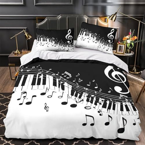 Parure de lit 3D notes de musique ultra douce en microfibre avec fermeture éclair
