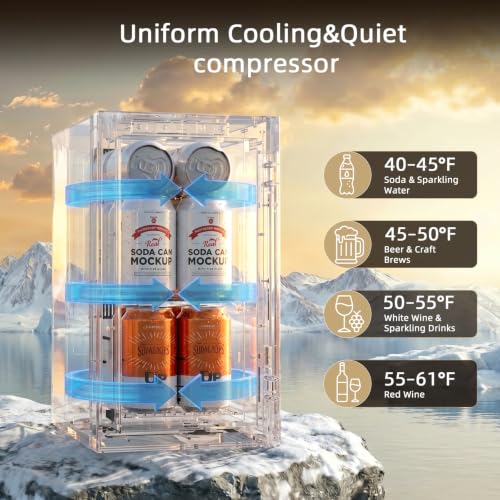 Image of Antarctic Star Beverage Refrigerator, 10L Portable mini fridge with Electronic Temperature Control, 40-61F Glass Door, Small Drink Fridge for Bedroom, Dorm, Office, Bar & Kitchen