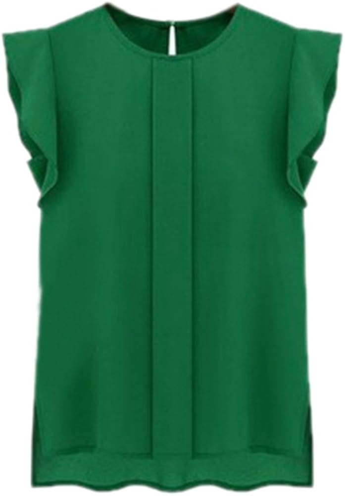 TOPTIE Women's Sleeve Ruffle Shoulder Chiffon Tops Casual Shirt Tops Blouse