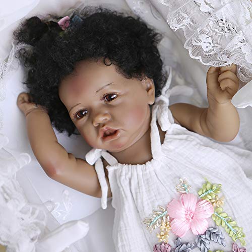 56CM Realistic Reborn Doll African American Baby Newborn Doll Soft Full Body Silicone100% Hand-Made Collectibles Waterproof Washable Kids Toy – Bild 6