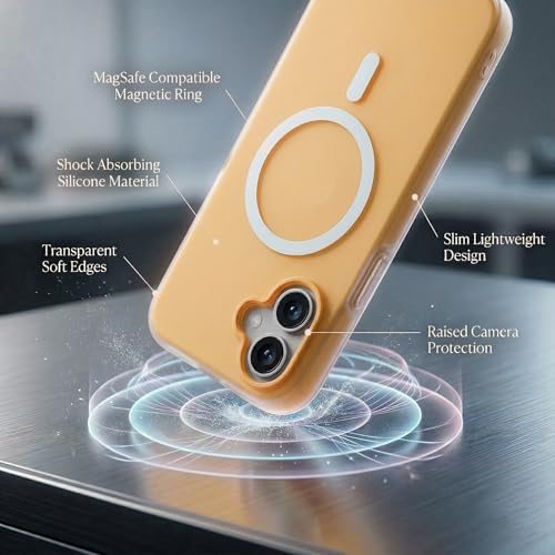 Image of amazon basics Luxury MagSafe Compatible Magnetic Case for iPhone 17 | Soft Touch Matte Pastel Finish | Shockproof Back Cover with Camera Protection (Orange)
