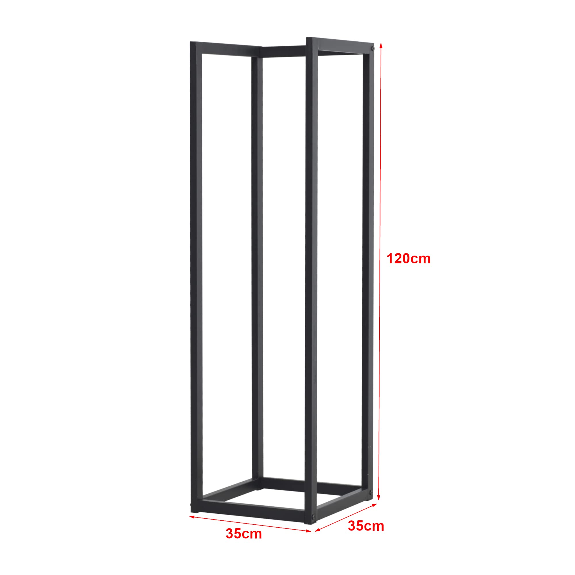[en.casa] Soporte para Leña Estantería para Madera Leñero para Barbacoa Fogata Chimenea Exterior/Interior Organizador Acero 35 x 35 x 120 cm Negro