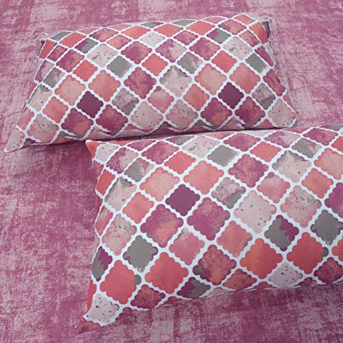 Image of Huesland 210 TC Premium Pure Cotton Single Bedsheet with 1 Pillow Cover | Mulberry, Beige & Orange