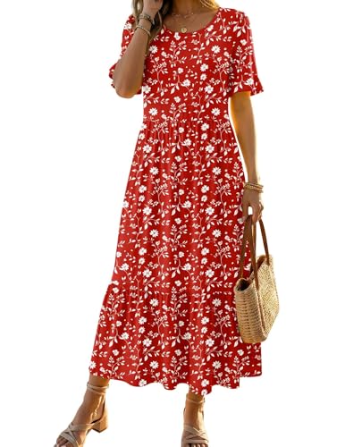 Image of Zeagoo Womens Summer Dresses 2026 Casual Midi Dress Flowy Sundress Ruffle Short Sleeve Tiered Dresses A Line Boho Dress