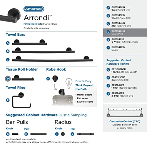 Image of Amerock Arrondi 7-1 /4 inch Matte Black Single Post Toilet Paper Holder