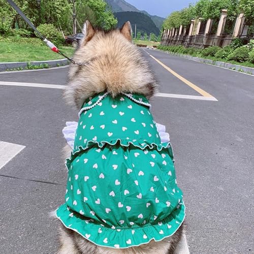 UOSIA Vestido fofo com estampa de coração para cachorro, vestido com babados e renda, vestido de pri