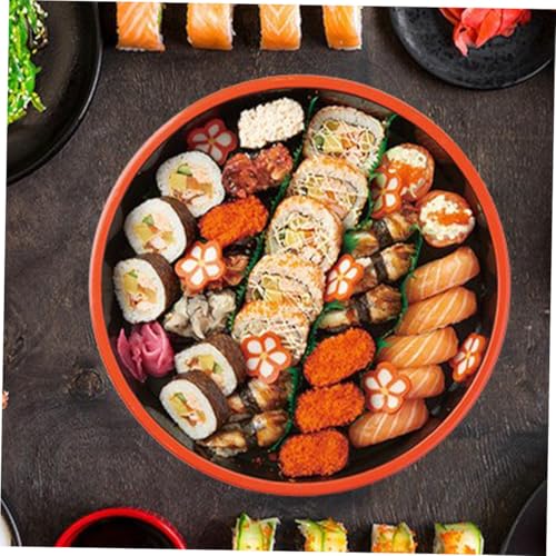 Bandeja redonda para sushi de plástico y madera miniatura 4