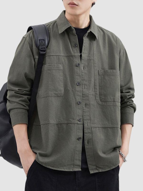 Chemise de travail homme coton manches longues coupe ample style japonais - 3
