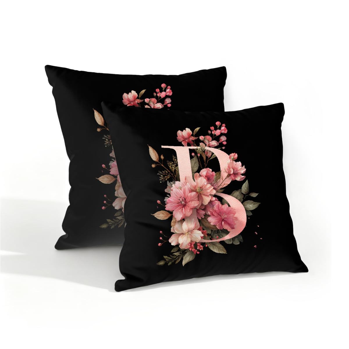 Outdoor Pillow Covers Waterproof Pillowcases 16x16in Set of 2 Botanical Floral Alphabet B Decorative Throw Cushion Case for Couch Sofa Garden Patio Furniture