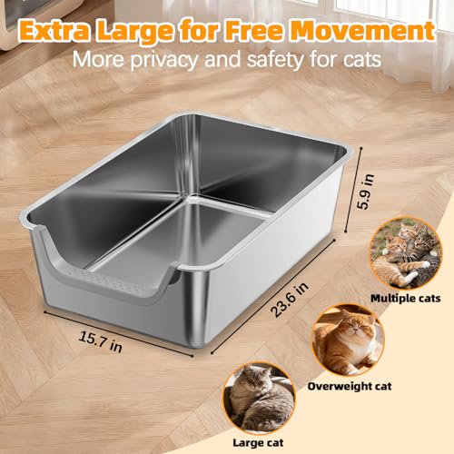 Arenero metálico extra grande con lados altos para gatos miniatura 4