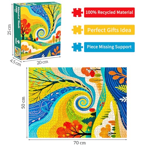 Whimsical Woods Rompecabezas de 1000 piezas para adultos | Póster grande incluido, Pistas en letras A-D, libre de polvo, tamaño terminado 27.56×19.69 pulgadas, actividad familiar en interior miniatura 2
