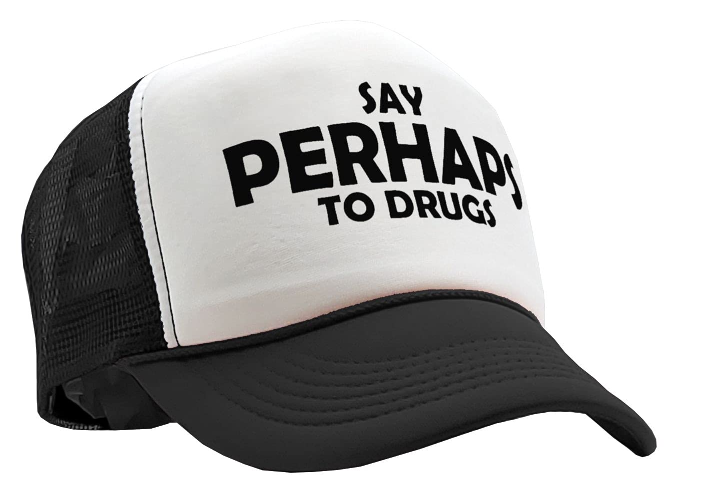 The GoozlerSay Perhaps to Drugs - no Maybe Weed 420 Funny - Vintage Retro Style Trucker Cap Hat