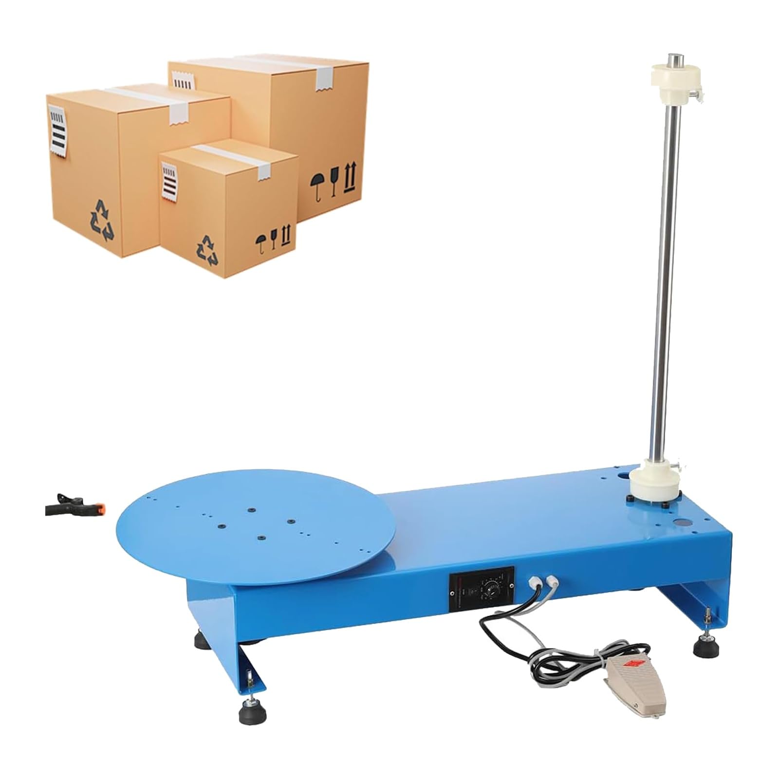YXYLJOZ Semi Auto Stretch Film Wrapping Machine, Electric Pallet Wrapper with 30/35/40cm Turntable, 70kg Load Capacity, Foot Switch Control for Warehouse (40cm)
