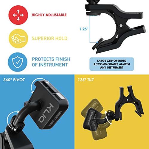 Image of KLIQ UberTuner-MAX USB Rechargeable Clip On Guitar Tuner -Black Version | Acoustic & Electric Guitar, Bass, Ukulele, Violin - Chromatic Tuner with Octave Display, Multi-Instrument Clip-On Tuner