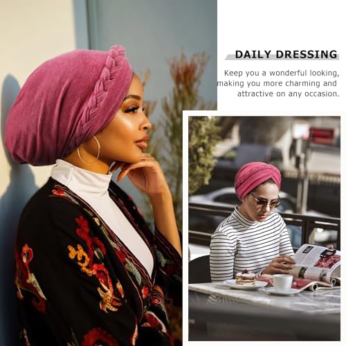 Image of DRESHOW Turban Pre-Tied Twisted Hat Thread African Head Wraps for Black Women Chemo Cancer Cap Braid Hair Cover