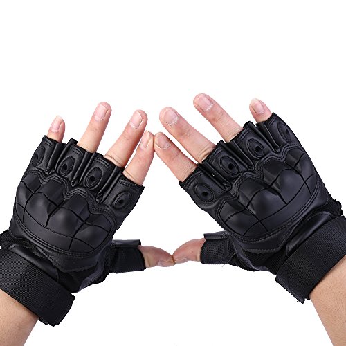 codomoxo® Gants Tactiques de l'armée Militaire des Forces Spéciales en Plein Air Demi-Doigt Unisexe de Mi Saison 1/2 Feu Finger Gym Combat résistant aux Coupures Gants de Fitness en Cuir (Noir, M) Cover