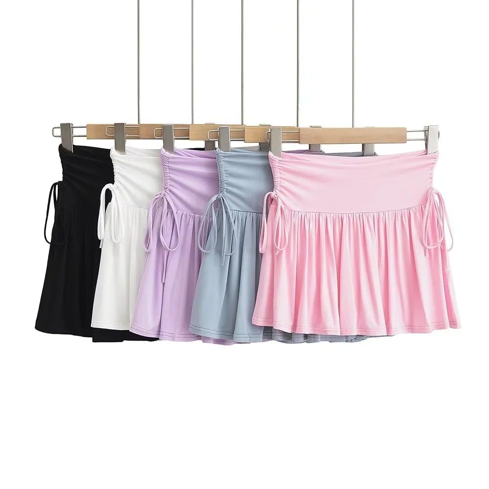 TatbUL Faldas,Cordón De Mujer Falda Plisada con Cordones Falda De Tenis De Cintura Alta Azul Falda De Skate con Forro Fruncido A-Line Yoga Fitness Deportes Falda Corta para Niñas Damas
