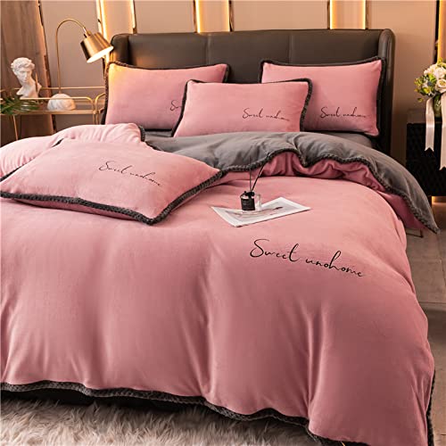 Colcha Cama 150 O Cama 135,Cordero Terciopelo La Funda NóRdica,Juego De Funda NóRdica De Terciopelo De Invierno Juego De Cama De Color Coral Grueso De Color SóLido SáBana Ajustada EláStica Ropa De Ca