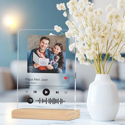 Giftplease Father’s Day Present Personalized Photo Frame with Wooden Stand | Custom Printed Transparent Clear Acrylic Pictu…