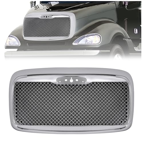 KUAFU Front Upper Grille Compatible with 2000-2016 Freightliner Columbia Bumper Grill w/Bug Screen Chrome Steel+Plastic Silvery
