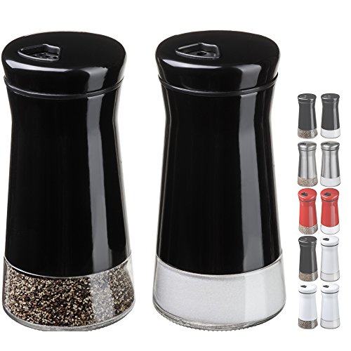 Salt and Pepper Shakers Set with Adjustable Pour Holes by CHEFVANTAGE - Black