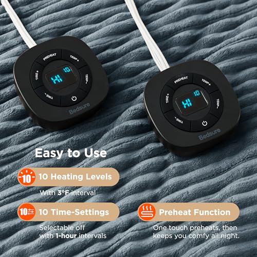 Image of Bedsure GentleSoft Electric Blanket Queen Size - Soft Ribbed Flannel Heated Blanket with Dual Control, Heating with 10 Heat Settings & 10 Time Settings, 8 hrs Timer Auto Shut Off (84x90 inches, Grey)