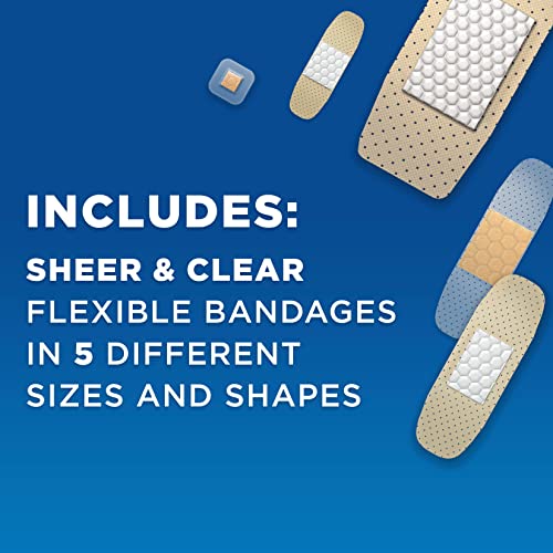 BAND-AID Brand Adhesive Bandages Family Variety Pack, Sheer & Clear Flexible Sterile Individually Wrapped Strips & Spots, First Aid Wound Care for Minor Cuts, Scrapes, Burns, 5 Sizes, 280 ct
