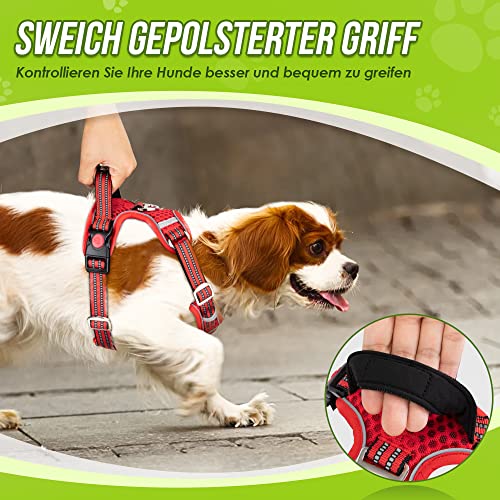 Eyein Hundegeschirr für Kleine Mittelgroße Hunde, Air Mesh Atmungsaktiv Brustgeschirr mit weichem Griff und Abschließbare Karabiner, ausbruchsicher reflektierend Hund Geschirr für Welpen, Rot, XS