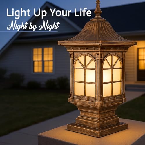 Image of GIGAWATTS 1266 Outdoor Gate Light - 101% Rust & Waterproof Die-Casting Aluminium Exterior Piller Lamp Base Mount for Garden, Boundary Walls & Home Entrances (B22 Holder, Bulb Not Included, Gold)