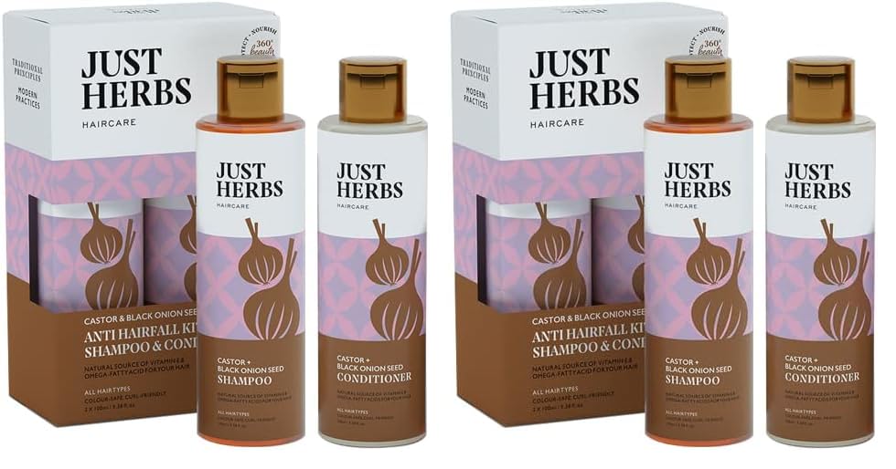 Just Herbs Anti Hairfall Control Kit (Shampoo 100ml+Conditioner100ml) with Goodness of Natural Vitamin E, Bhringraj & Black Onion Seed for Shiny, Smooth Hair - All Hair Types (Pack of 2)