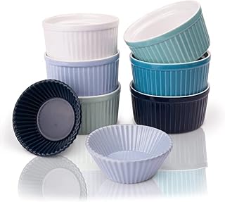 Amazy Ceramiczne miseczki do sufletów i babeczek 6 miseczek do sufletów i 2 x foremki do babeczek (zestaw 8 szt.) | foremki do muffinek i babeczek do babeczek, kremowych brulee lub zup