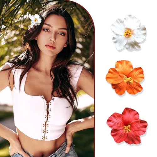 YIUWOD 3pinza Pelo Flor - Flores Para El Pelo - Flor Pelo - PequeñOs Complementos Aptos Para Fiestas, Viajes, Vacaciones en La Playa, Citas Y DecoracióN de Ropa (Blanco, Rojo Y Naranja)