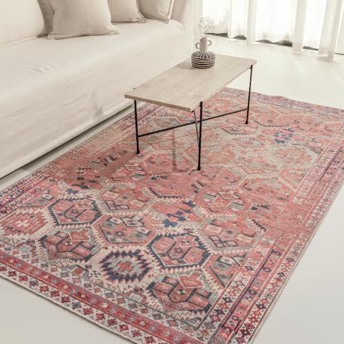 Vintage Peacock 5' x 8' Orange & Blue Area Rug - Persian-inspired design