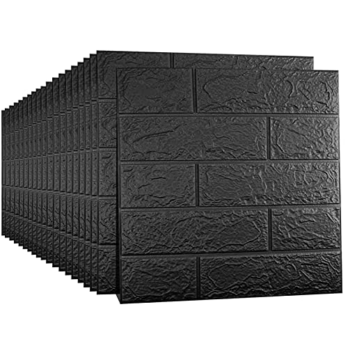 Sodeno 20 PCS Black 3D Wall Panels, 29 sq.feet Coverage Printable Wallpaper Sticker with Self-Adhesive Waterproof Brick PE Foam Wall Panels Peel and Stick for Interior Wall Decor, Home Decoration