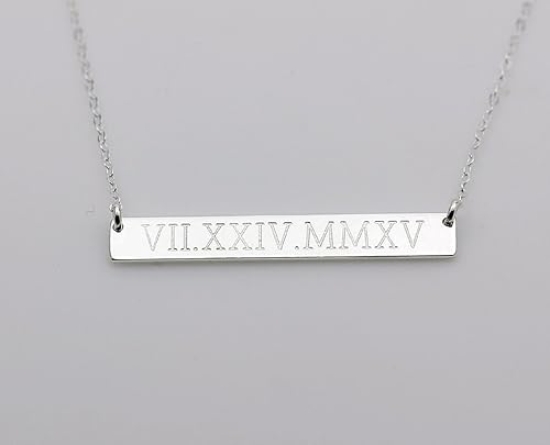 Miniatura 2 de Roman Numeral Bar Necklace, Coordinates Jewelry, 1.5" Horizontal Name Plate Necklace in 14K Gold Fill, 925 Sterling Silver, 14K Rose Gold fill,