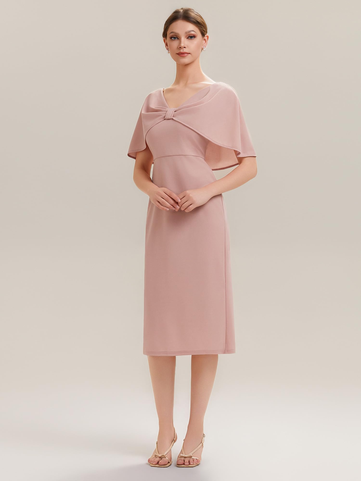 Ever-Pretty Robes d'invité de Mariage Encolure Ronde sans Manche Tricot Midi Robe Droite EG02688