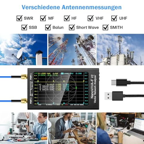 AURSINC NanoVNA-F V2 Vector Network Analyzer 4,3-Zoll 50KHz-3GHz HF VHF UHF VNA Antenna Analyzer, S-Parametermessung, SWR Spannung, Phase, Verzögerung, Smith-Diagramm