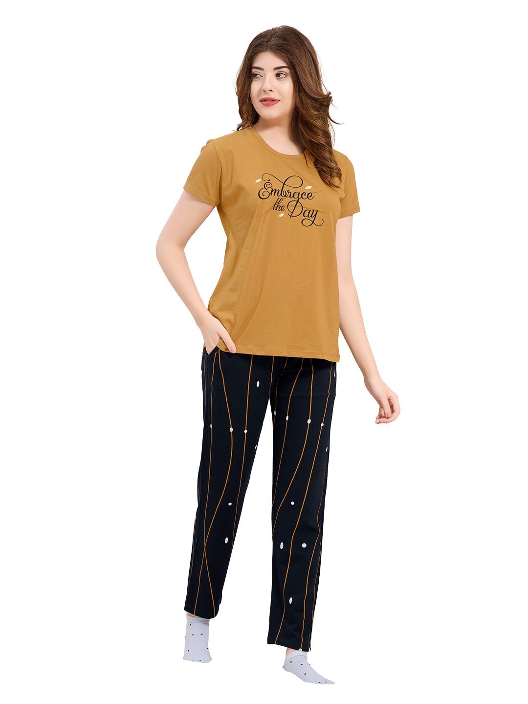 quira Women's Printed Regular Fit T-Shirt & Pyjama Set - Round Neck, Half Sleeves, Stylish & Cozy Cotton Hosiery Loungewear-picture-12