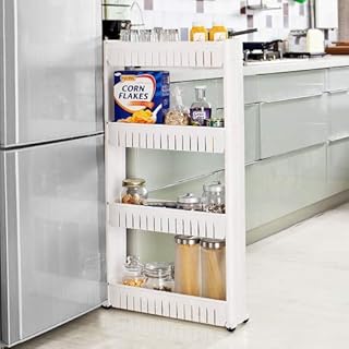 Taylor & Brown 4-Tier Slim Slide Out Kitchen Trolley, Storage Shelf, Moving Wall Cabinets Tower Holder Rack on Wheels, Rolling Storage Unit Cart for Kitchen/Laundry/Bathroom