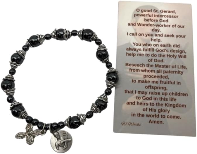 Westmon Works St Gerard Bracelet Set with Hematite Beads and Prayer Card Catholic Gift Set for Expectant Mothers - Image 3