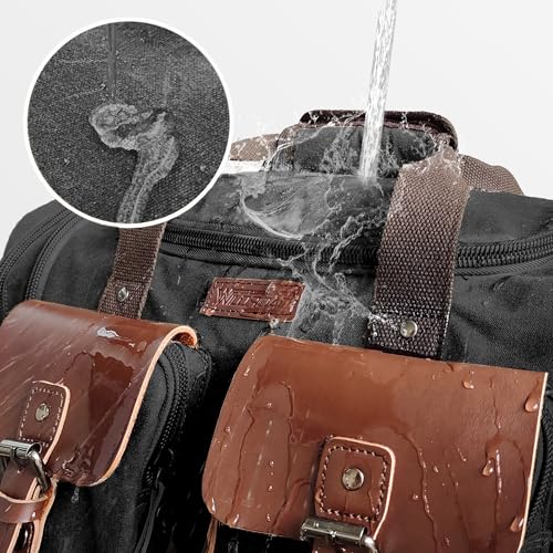 Image of Wildroad 60L Travel Duffel Bag, Expandable Waxed Canvas Genuine Leather Duffle Bag Upgraded Overnight Weekender Bag Carry on Bag (Vintage Black, X Large-60L)