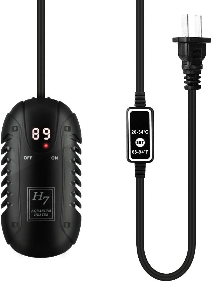 GOOBAT Small Submersible Aquarium Heater, Aquatic Turtle Heater with Intelligent LED Temperature, Thermometer and Adjustable Temperature Controller for 2-30 Gallon Aquariums