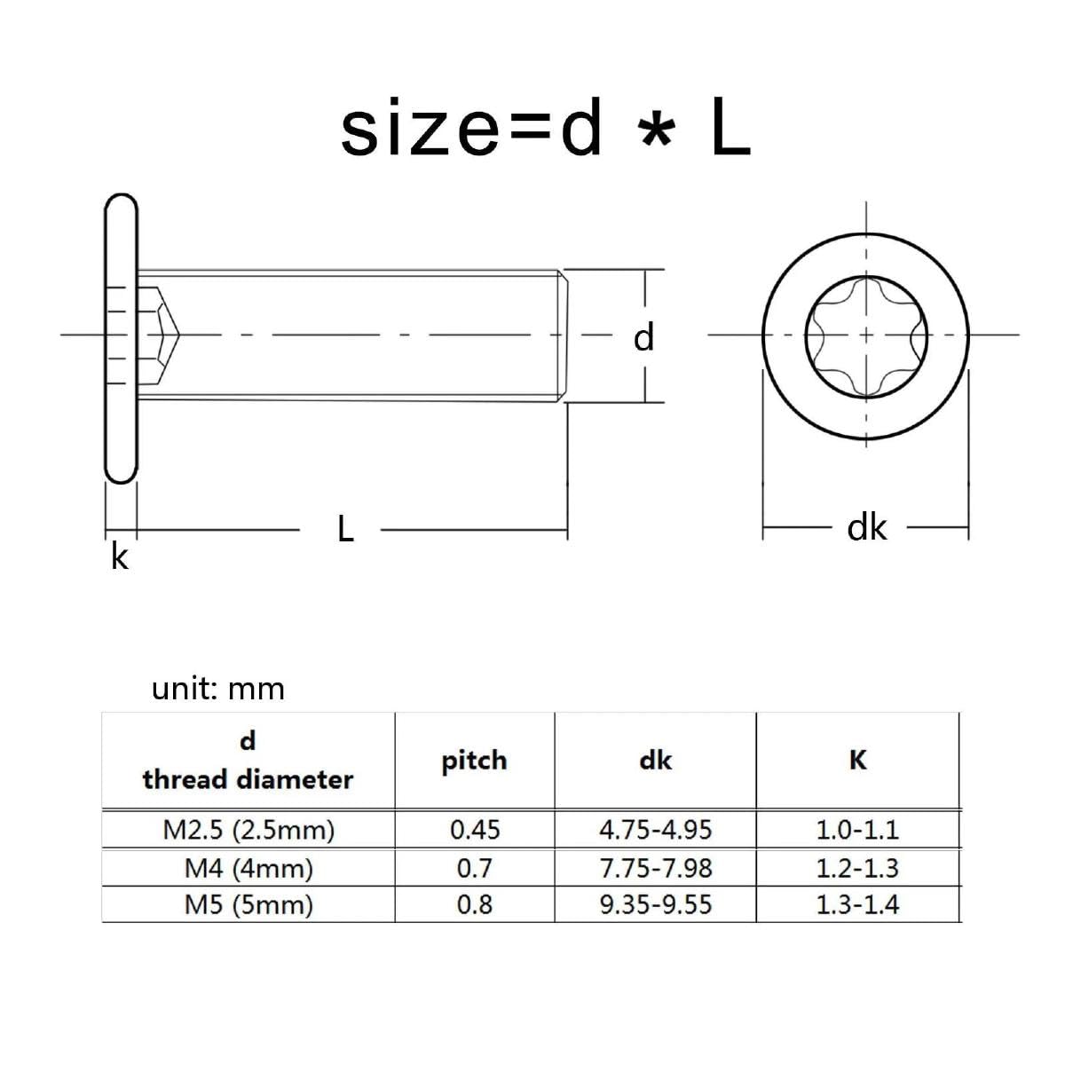 Śruba z łbem Torx, Czarna śruba Torx z cienkim łbem, stal nierdzewna, sześciopłatkowa, ultracienka, płaska, waflowa, śruby Torx 10 szt.(M8x45)