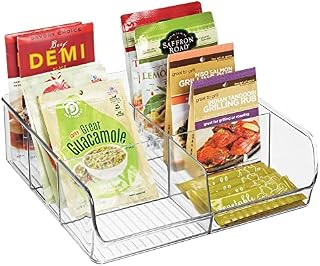 mDesign Food Storage Container  Kitchen Storage Box Divided into 6 Compartments  Kitchen Organiser for Spices, Jars, Packets and More  Clear