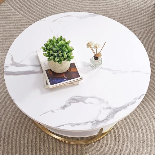 Image of Metal Base Handmade Round Coffee Table for Living Room /Drawing Room and Office Water-Proof Table Top Marble Finish End Table /Coffee Table /Lamp Stand /Center Table (Round, M-Medium)